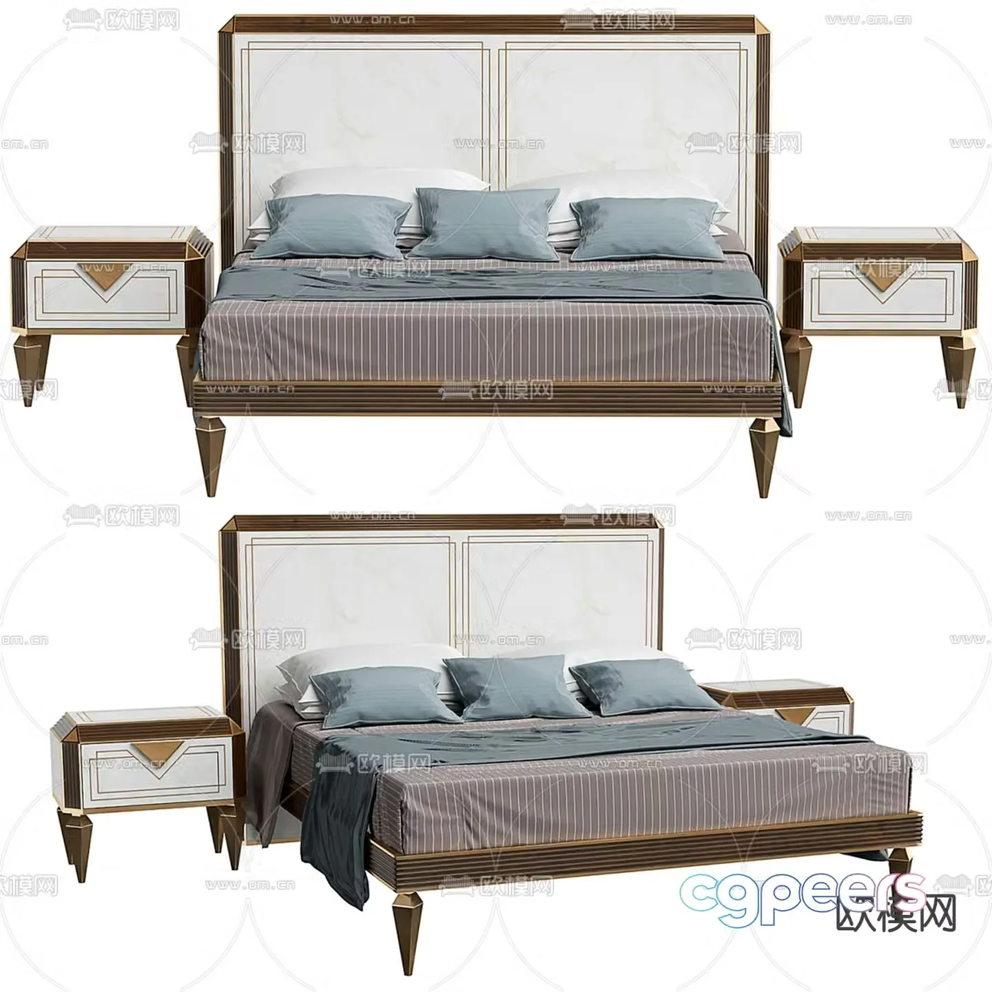 Simple European double bed 3D model