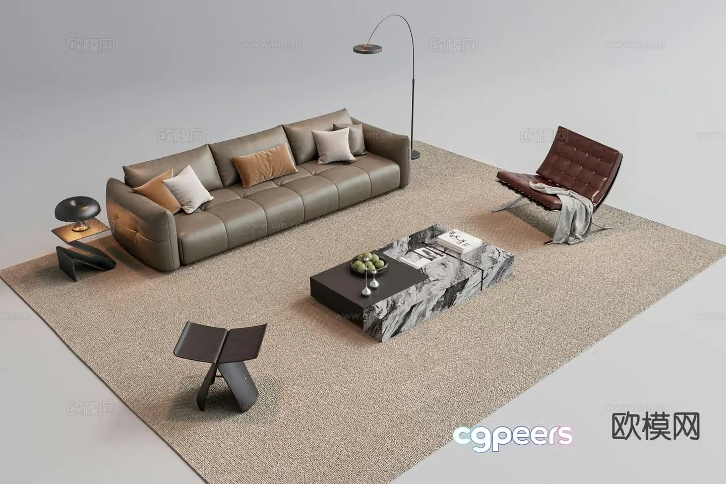Italian style sofa combination sofa coffee table combination sofa stool 3d model