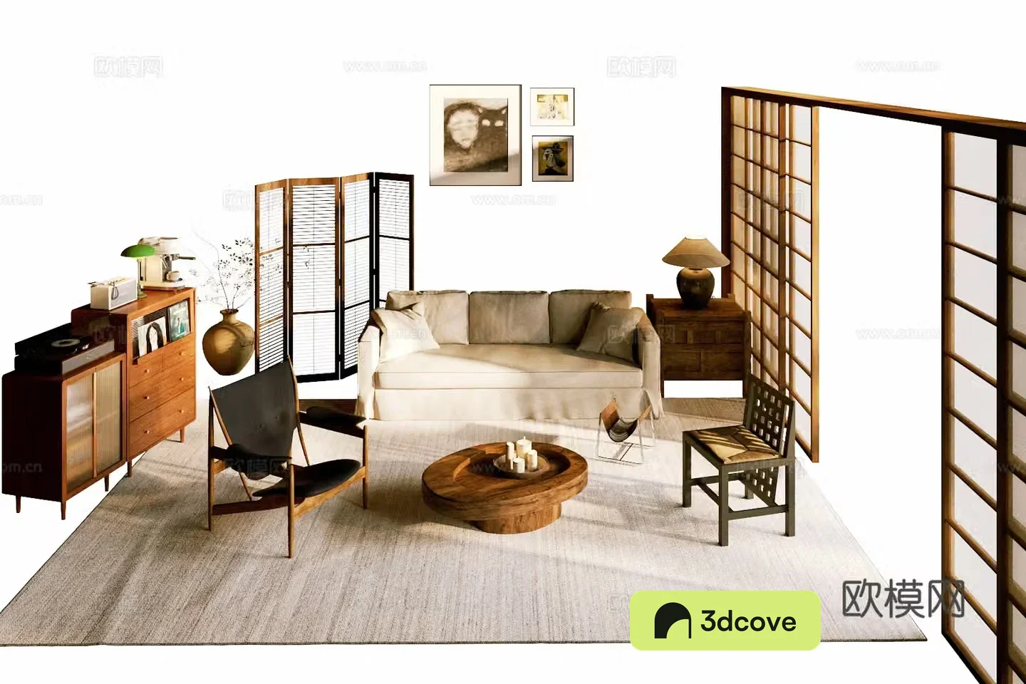 Middle-aged sofa coffee table combination sofa 3D model