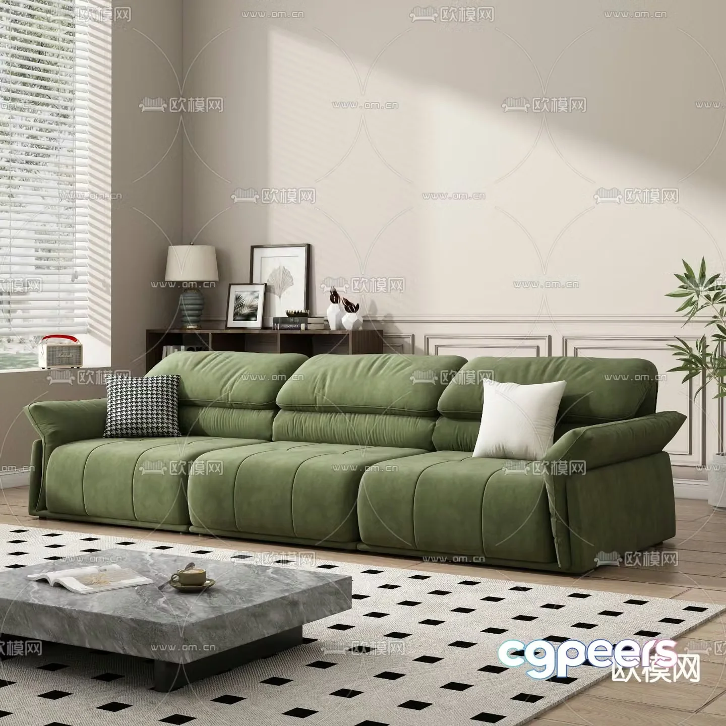 Green sofa multi-person sofa three-person sofa 3d model