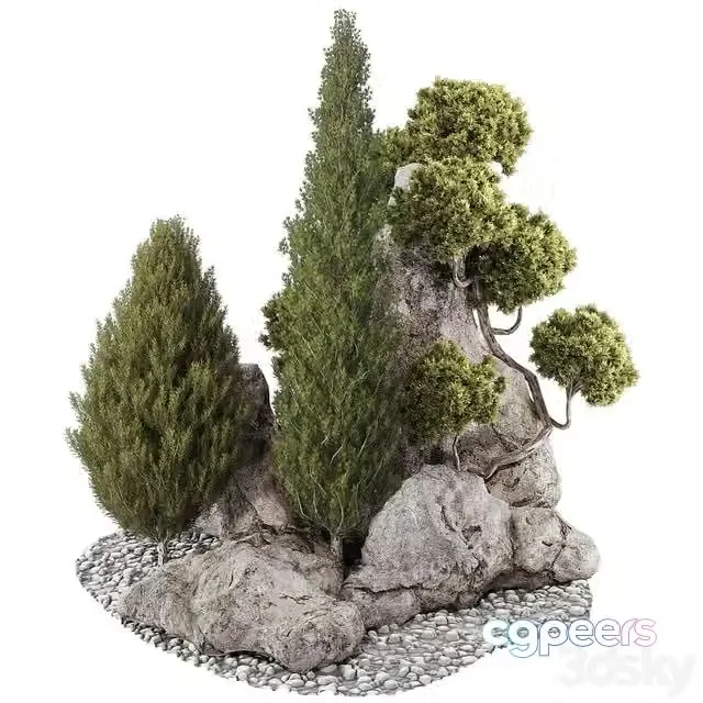 3ds Max Free – backyard and landscape pine tree garden and rocks 269