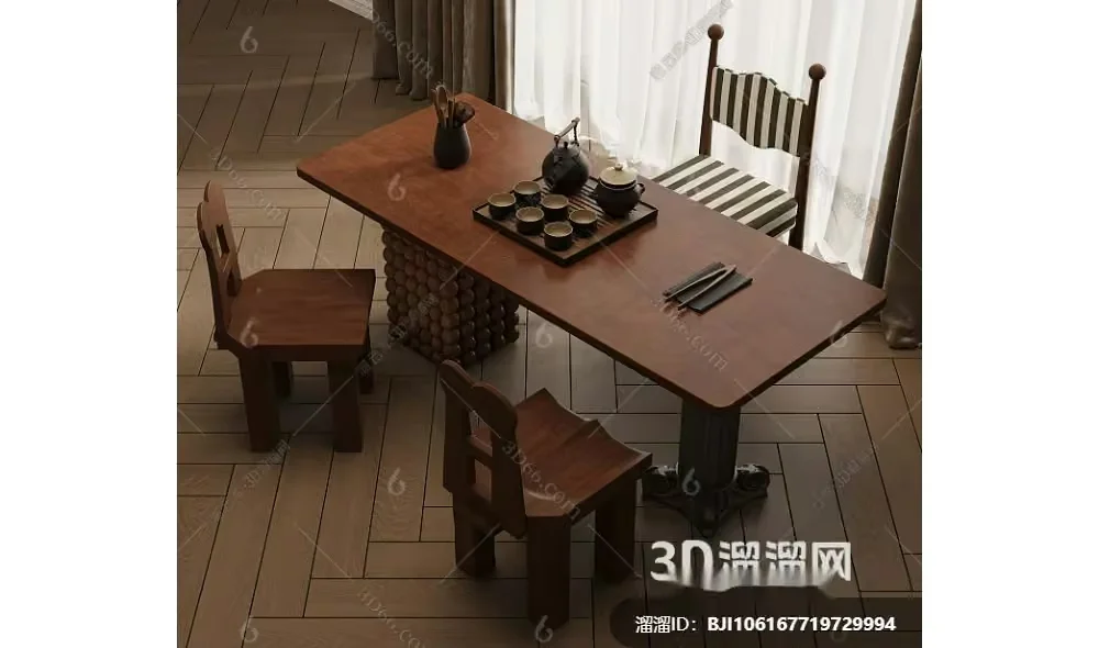 A Dining Room With A Table And Chairs 3D Model – 11979 – VRAY Render