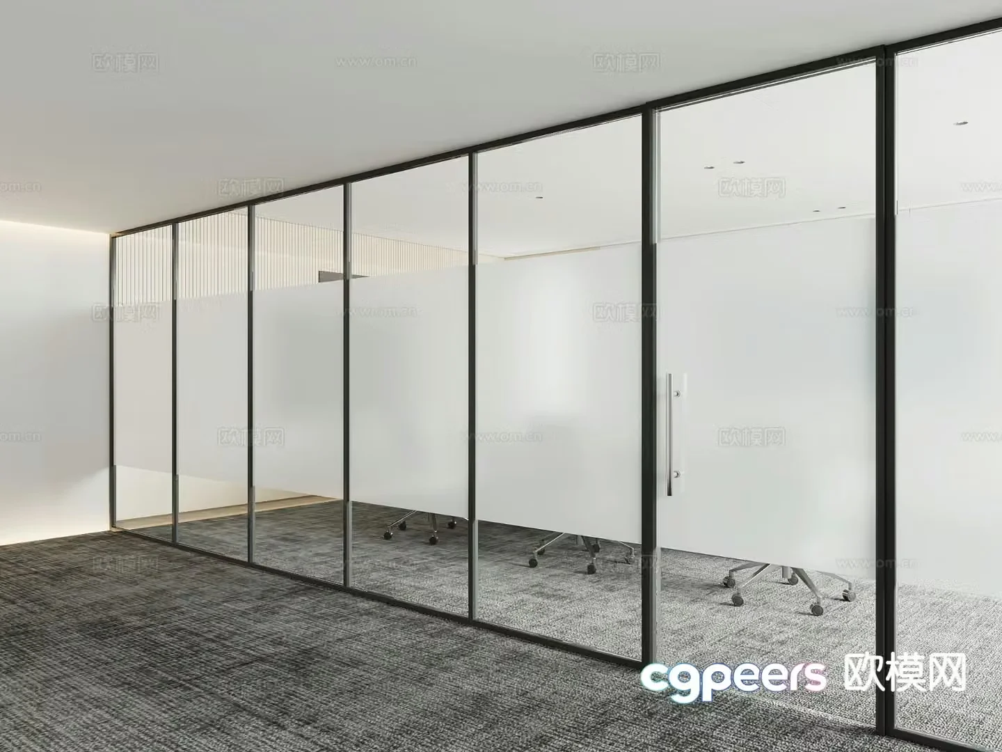 Office door high compartment glass partition 3d model
