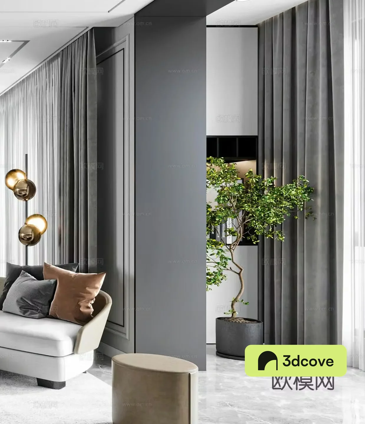 Modern potted plants bonsai light luxury floor lamp Italian bonsai simple black white and gray