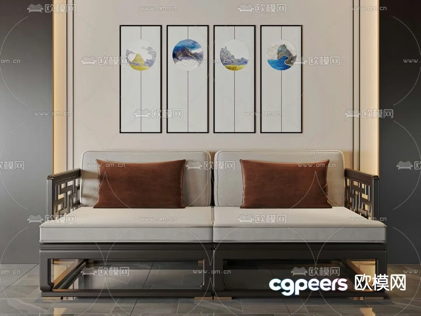New Chinese style double sofa 3d model