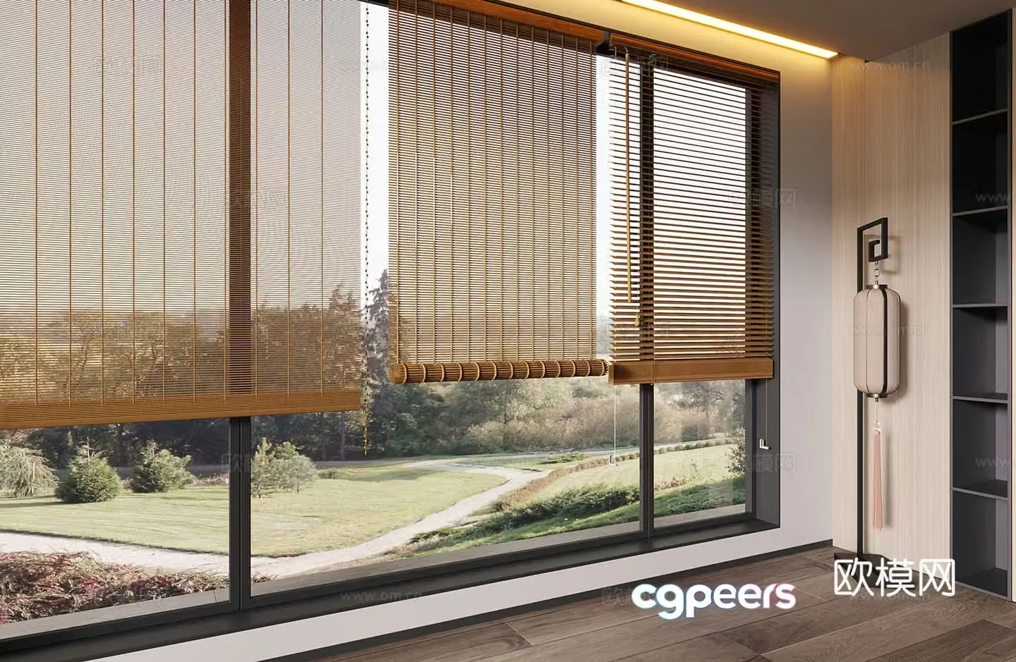 Modern bamboo curtain roller blind pull curtain 3d model