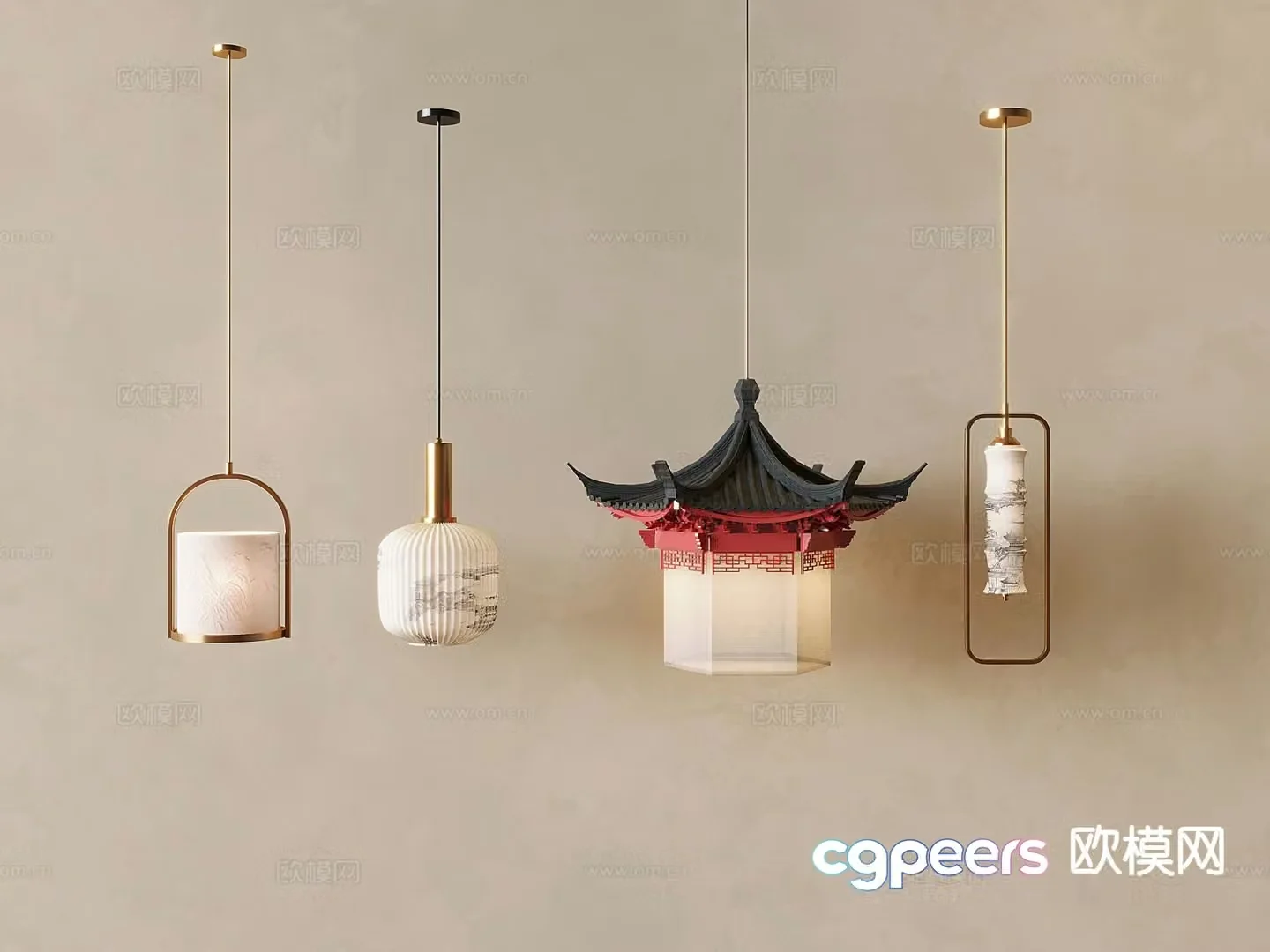 Chinese lantern loft chandelier 3d model