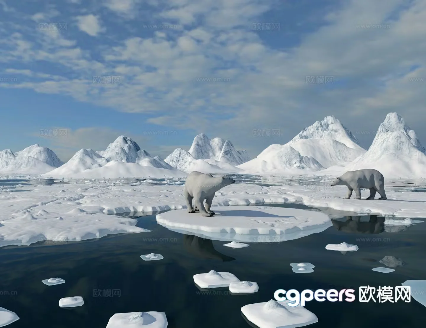 polar bear white bear glacier ice floe ocean 3d model