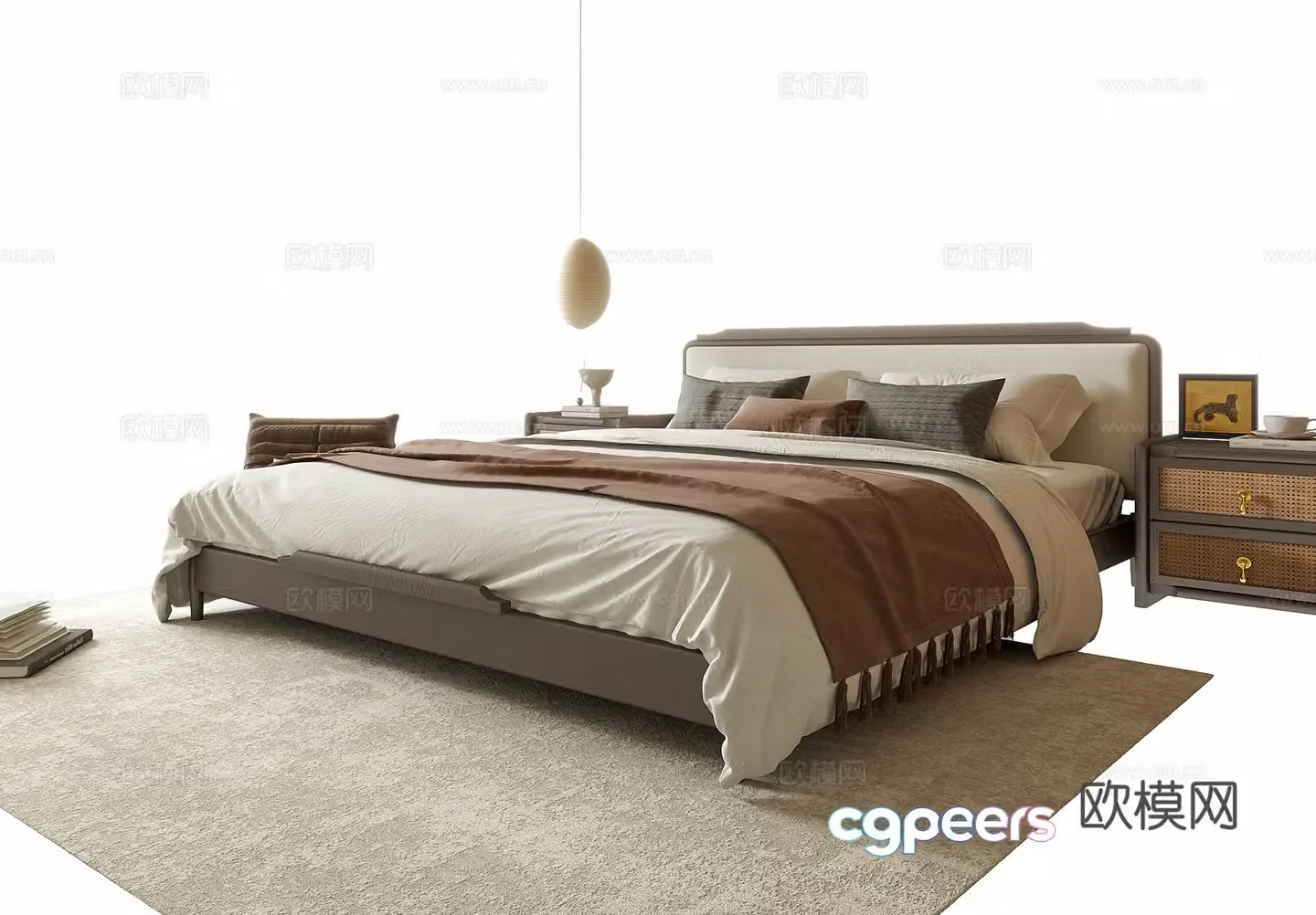 Modern double bed nightstand 3d model