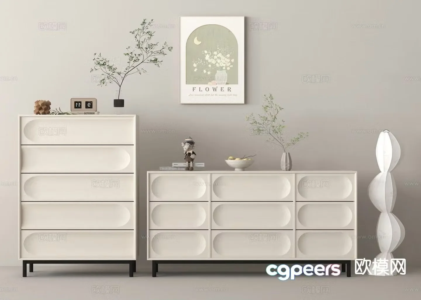 Cream style chest of drawers side cabinet 3d model