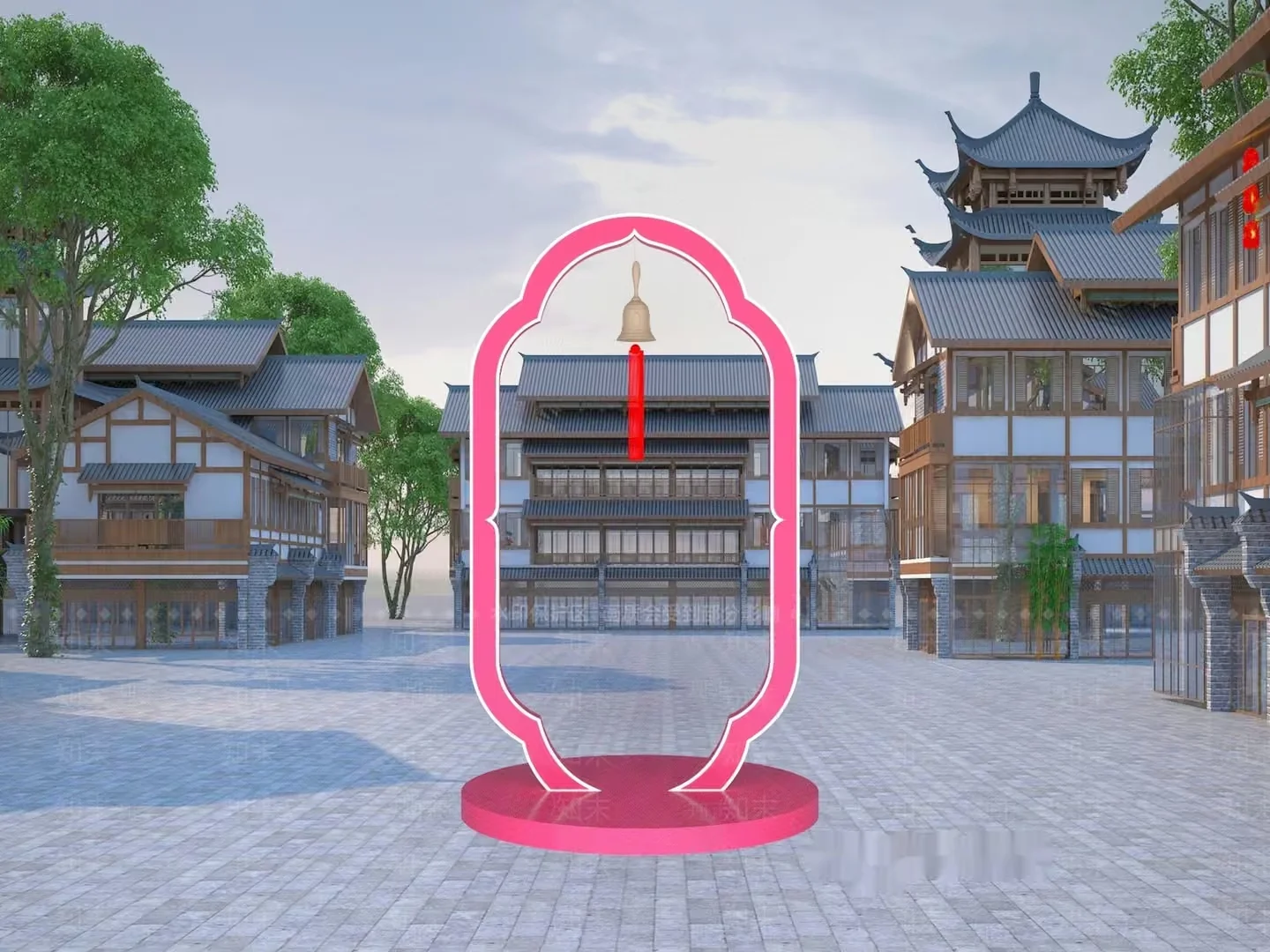 A Pink Mirror With A Red Frame 3D Model – 5480 – VRAY Render