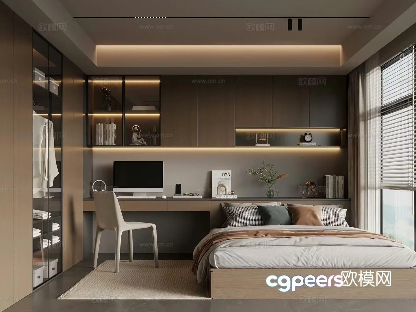 Tatami bedroom Modern Italian tatami bedroom Desk Wardrobe 3d model