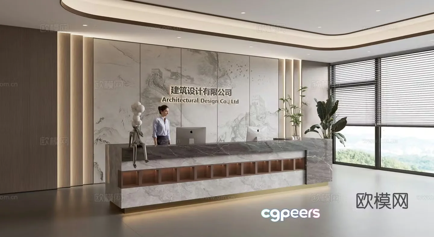 Modern company front desk reception area bar reception desk service desk company front desk background 3D model
