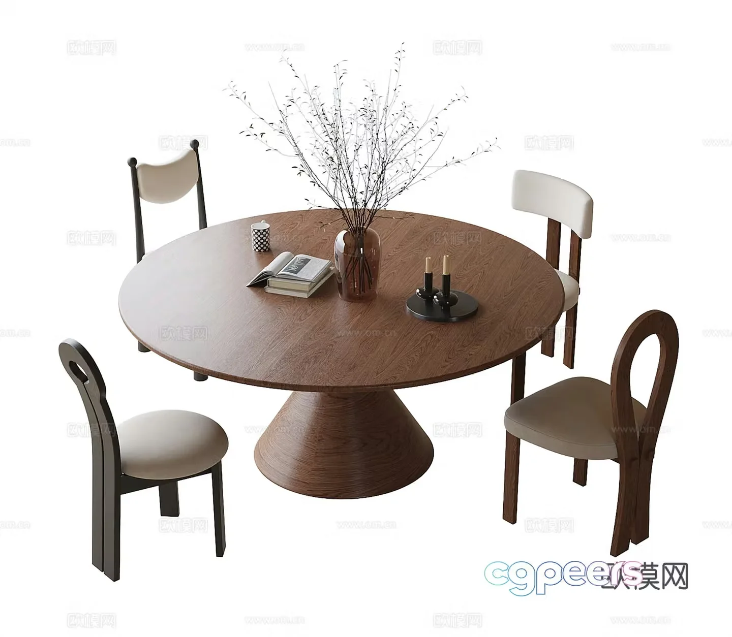 Modern dining table and chair Dining chair Single chair Round dining table 3D model