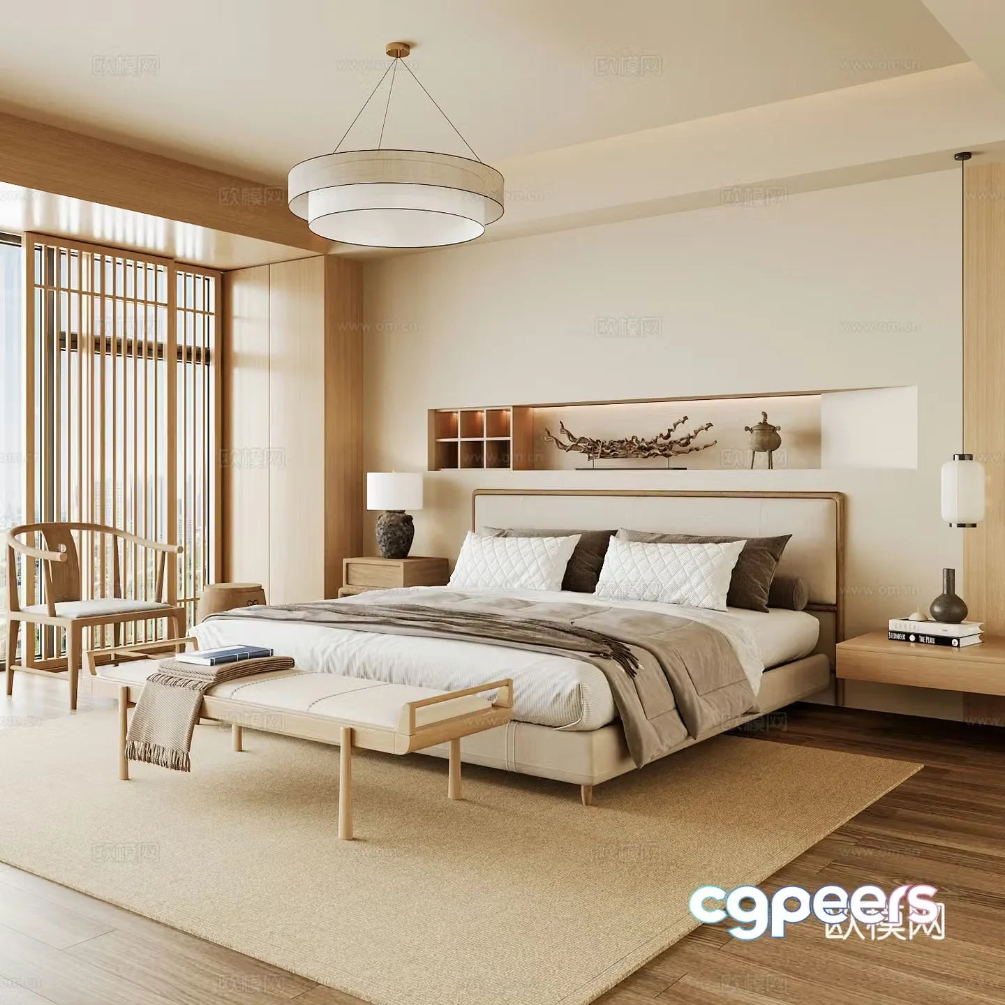 New Chinese style home bedroom Song family aesthetic bedroom Song style bedroom New Chinese style double bed New Chinese 3D model