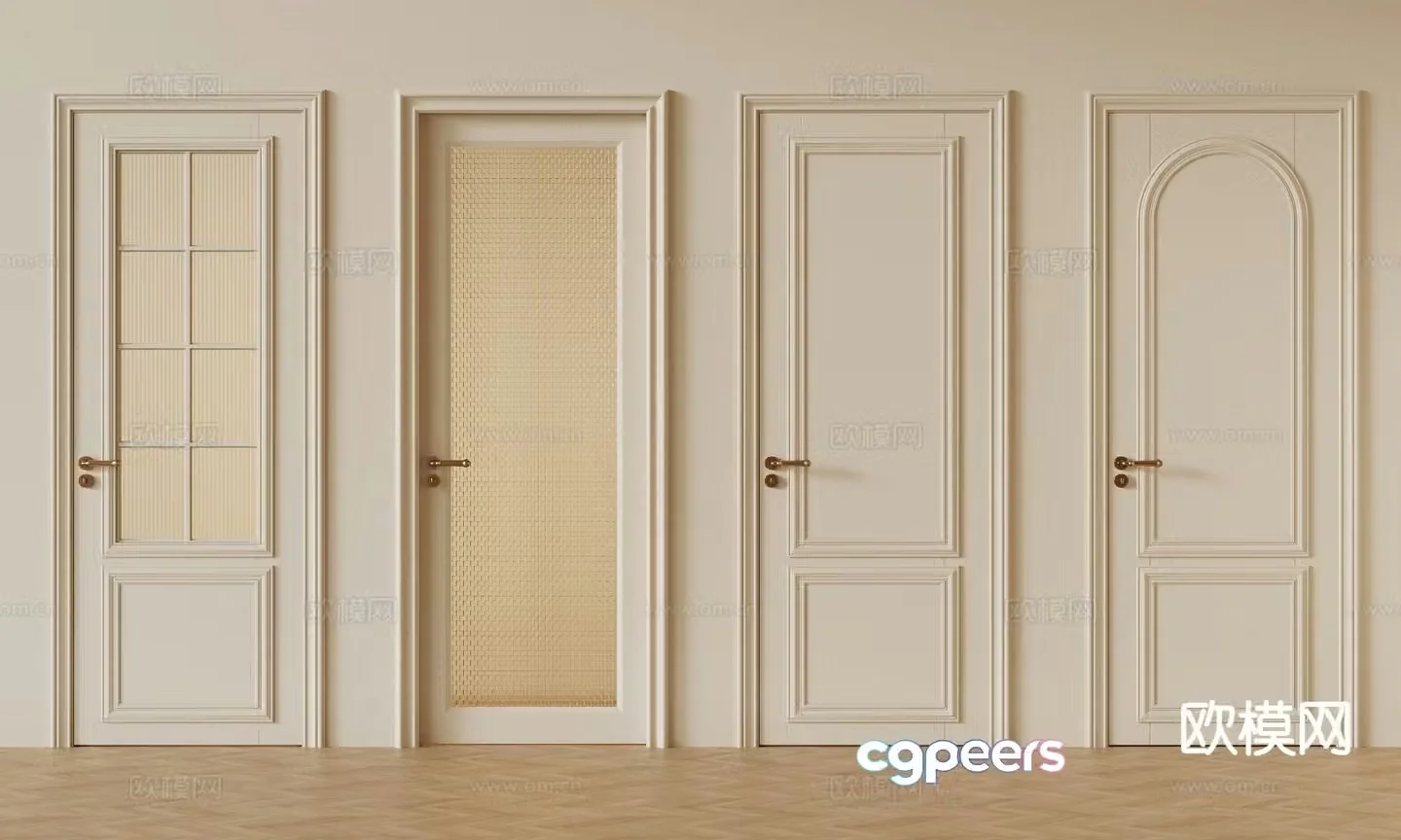 French single-open door glass door bathroom door 3D model