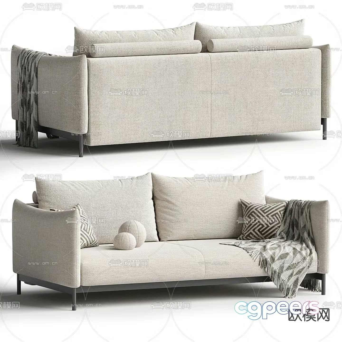 Double sofa upholstered sofa 3d model