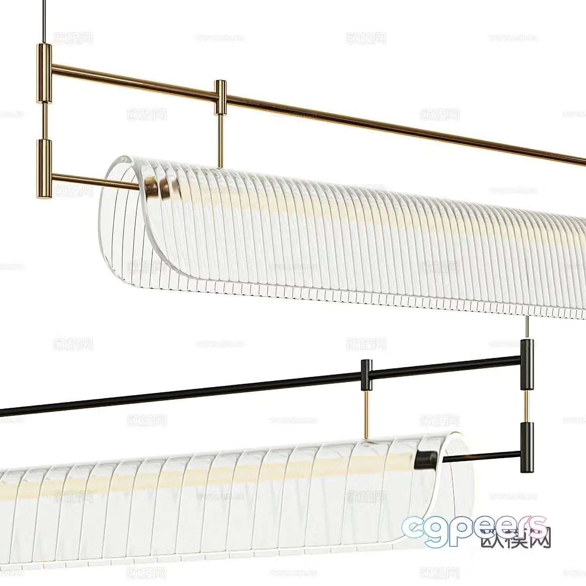 Modern light luxury long strip decorative chandelier 3d model