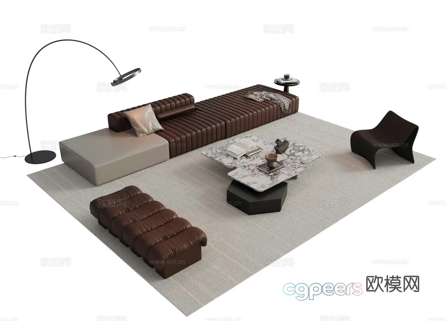 Italian sofa combination sofa coffee table combination sofa 3D model