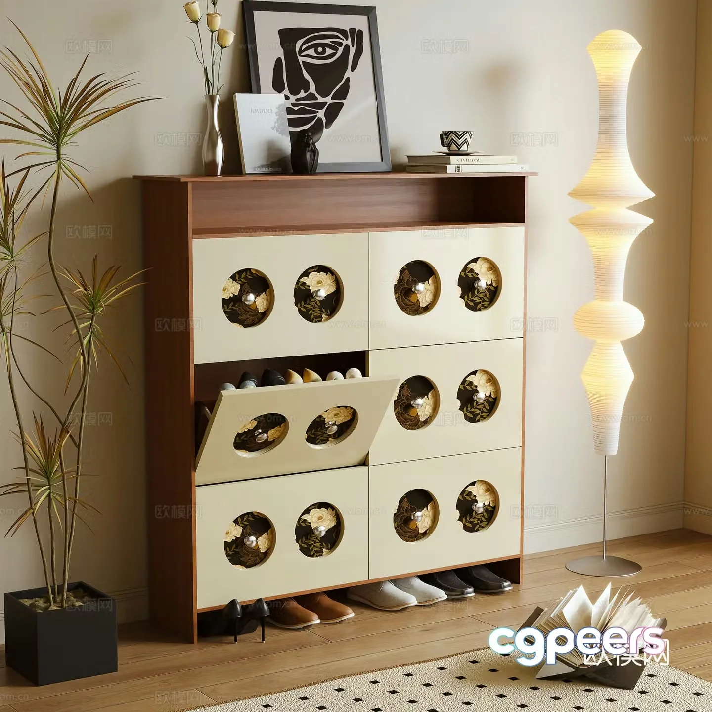 Middle-aged shoe cabinet side cabinet thin cabinet 3d model