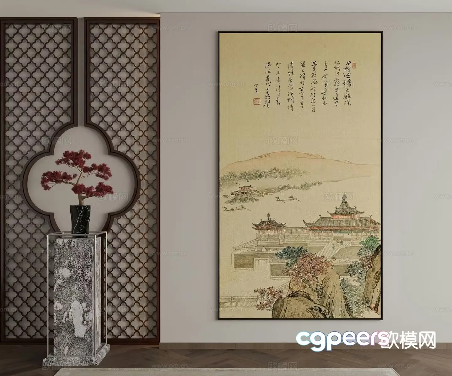 New Chinese style decorative painting architectural painting hanging painting 3D model