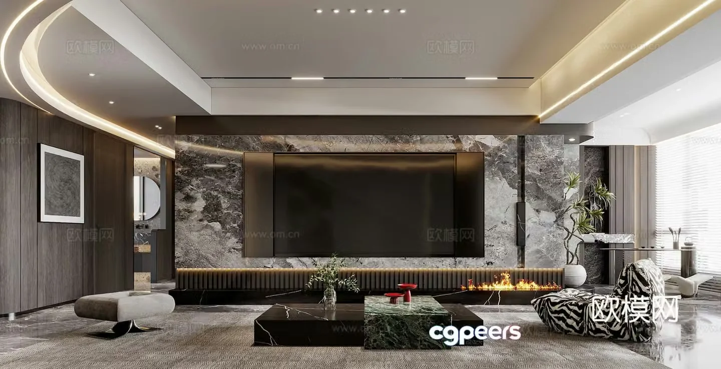 Modern living room large flat floor living room horizontal hall villa living room horizontal hall living room modern 3d model