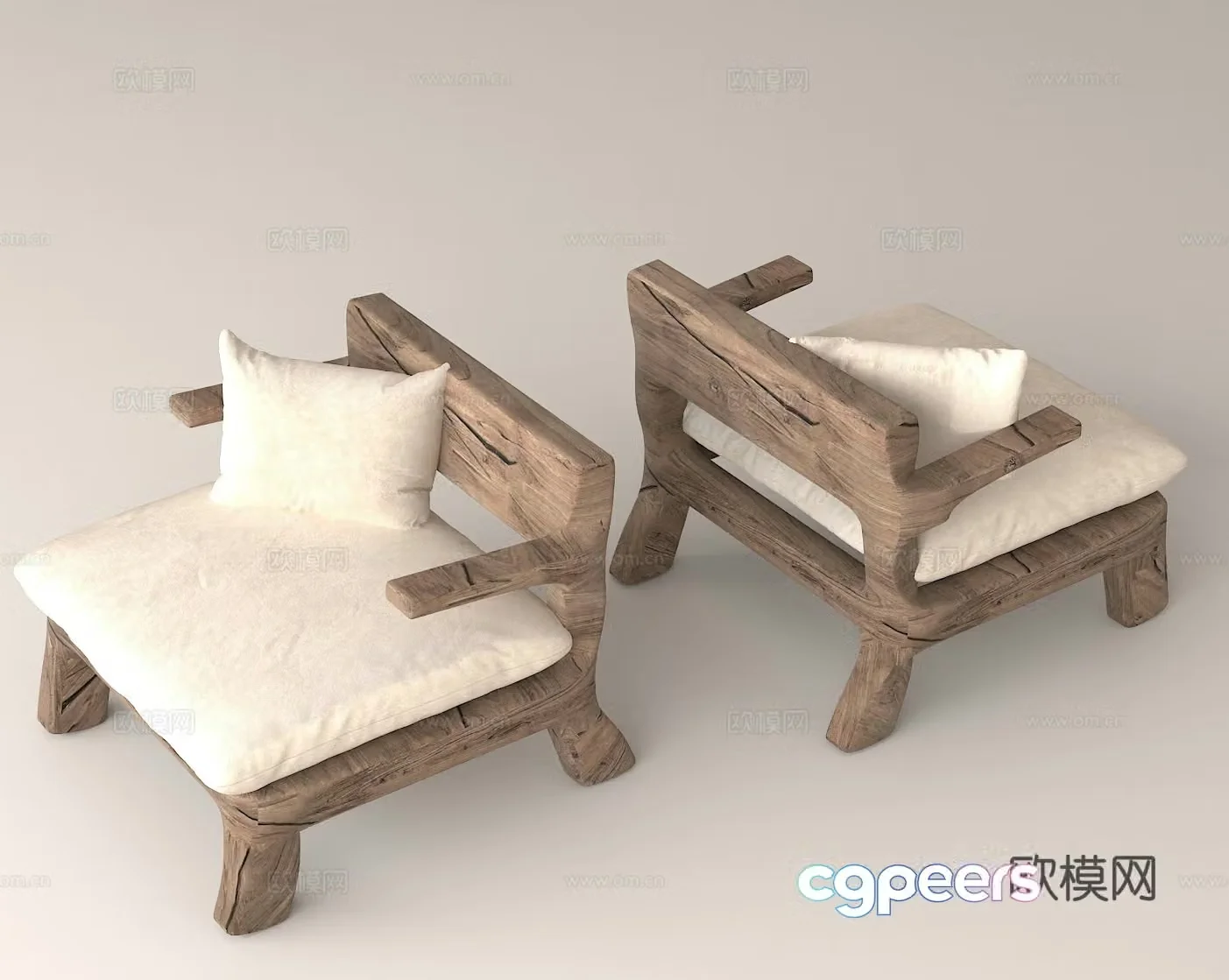 Outdoor leisure seats Indoor comfortable seats Handmade solid wood chairs Fabric cushion chair 3D model