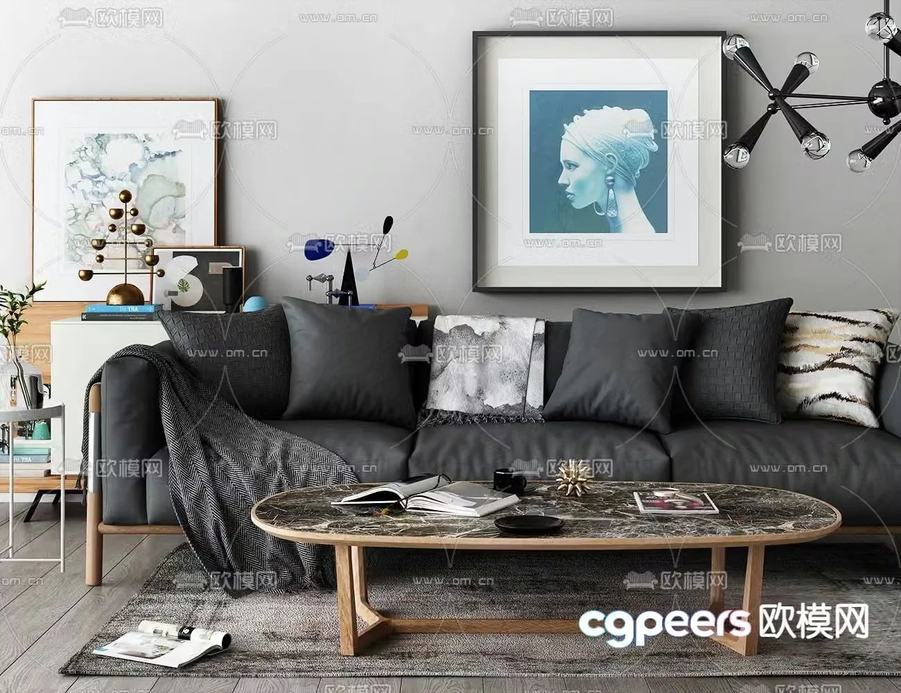 Modern three-seat sofa 3d model