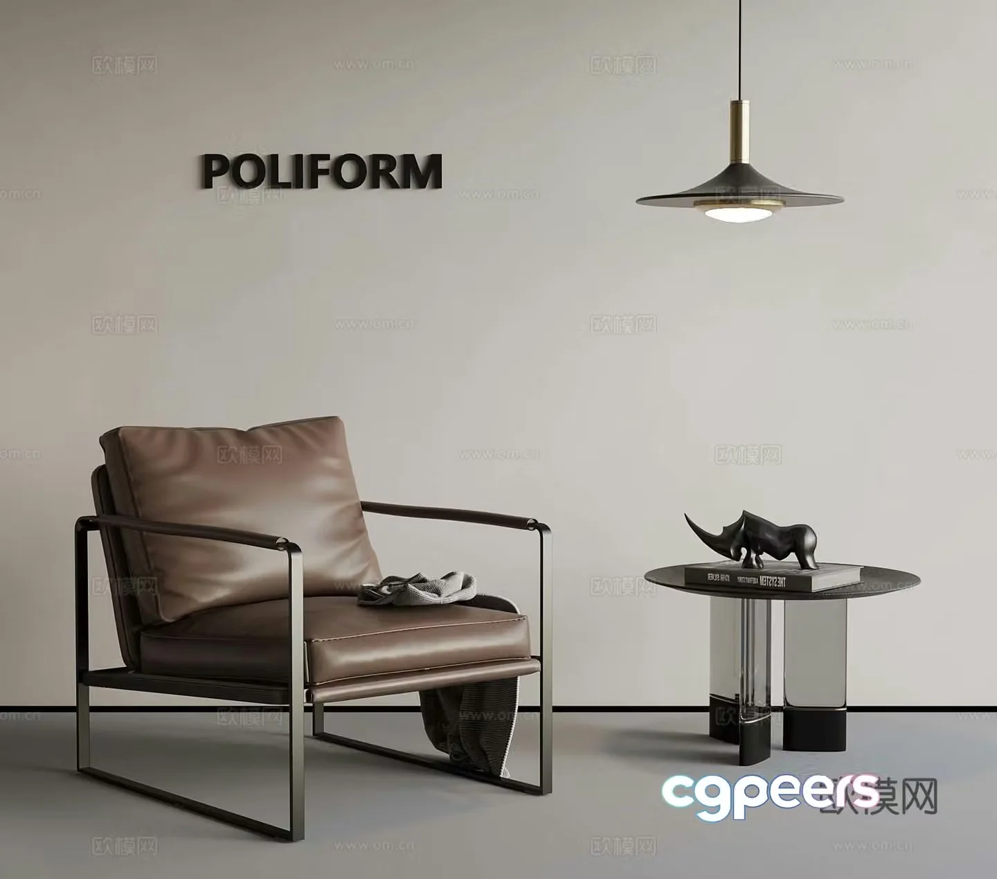 Modern leisure chair side chandelier 3d model