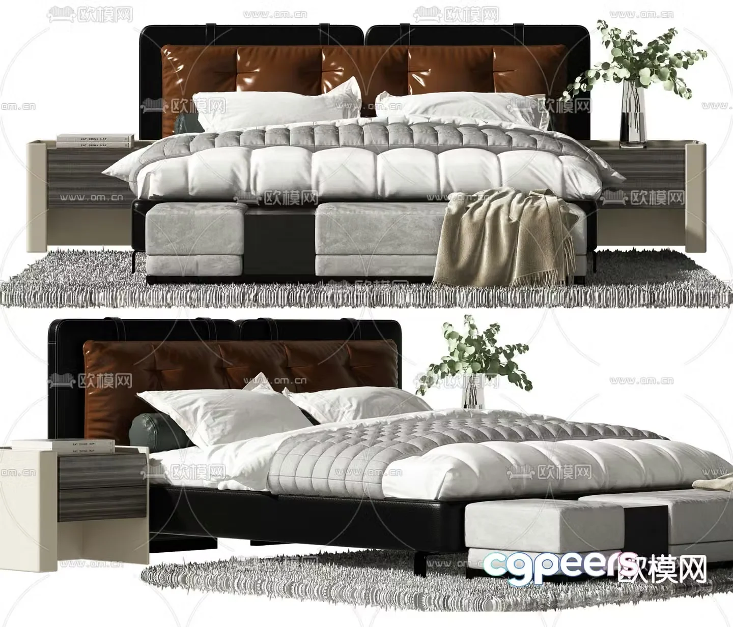 Leather double bed 3d model