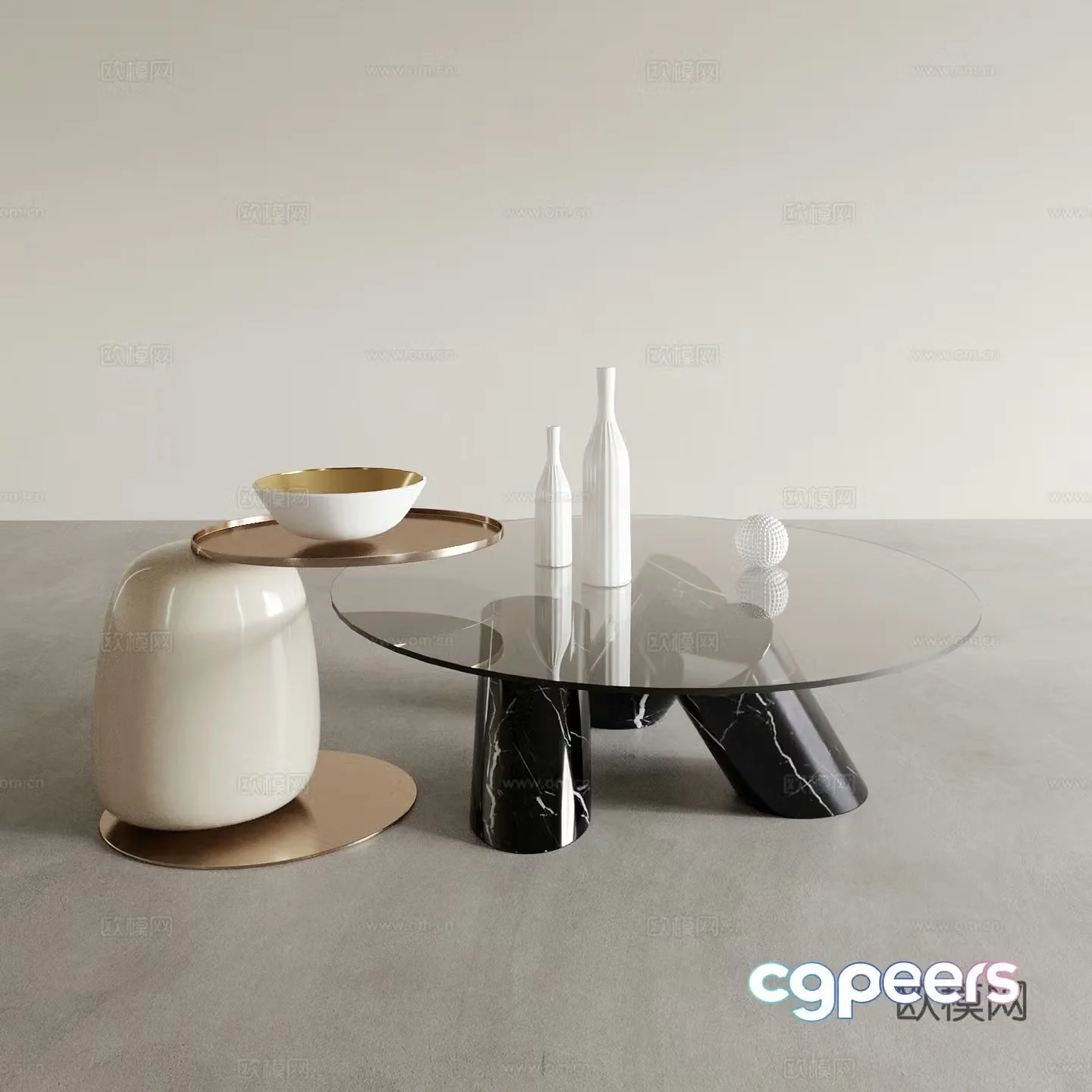 Modern double coffee table round table round table 3d model
