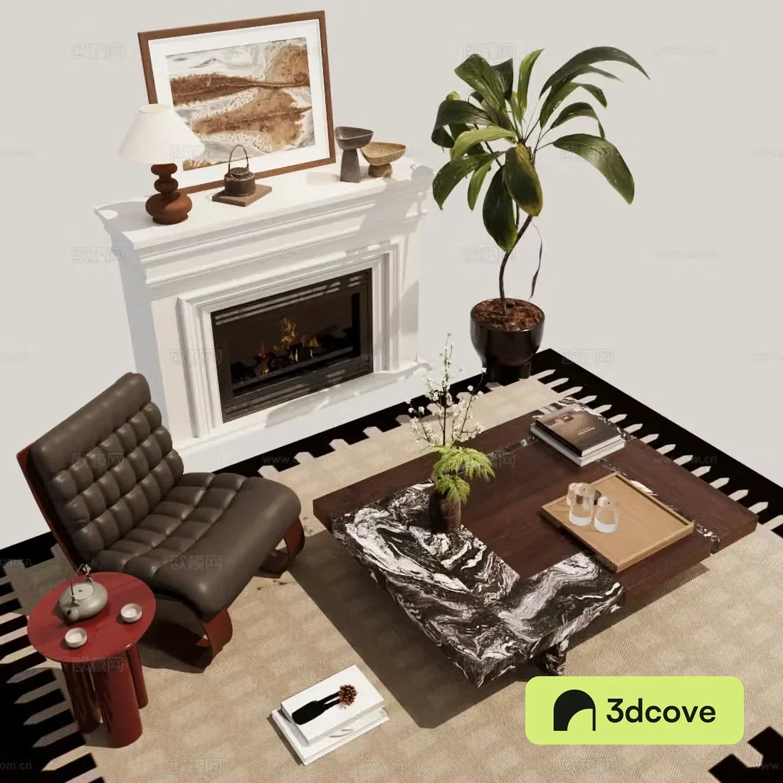 Middle style leisure chair fireplace 3d model
