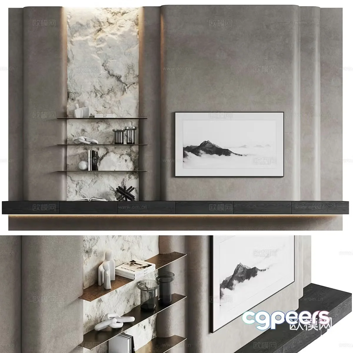 New Chinese style Wasabi TV background wall 3D model