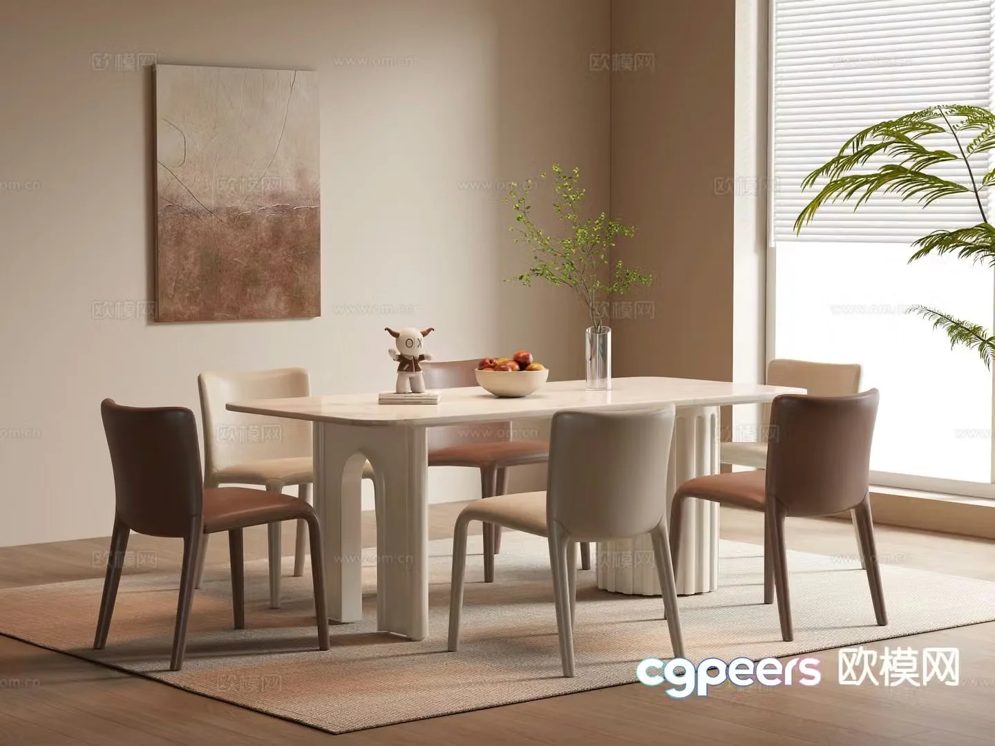 Cream style dining table and chairs 3d model