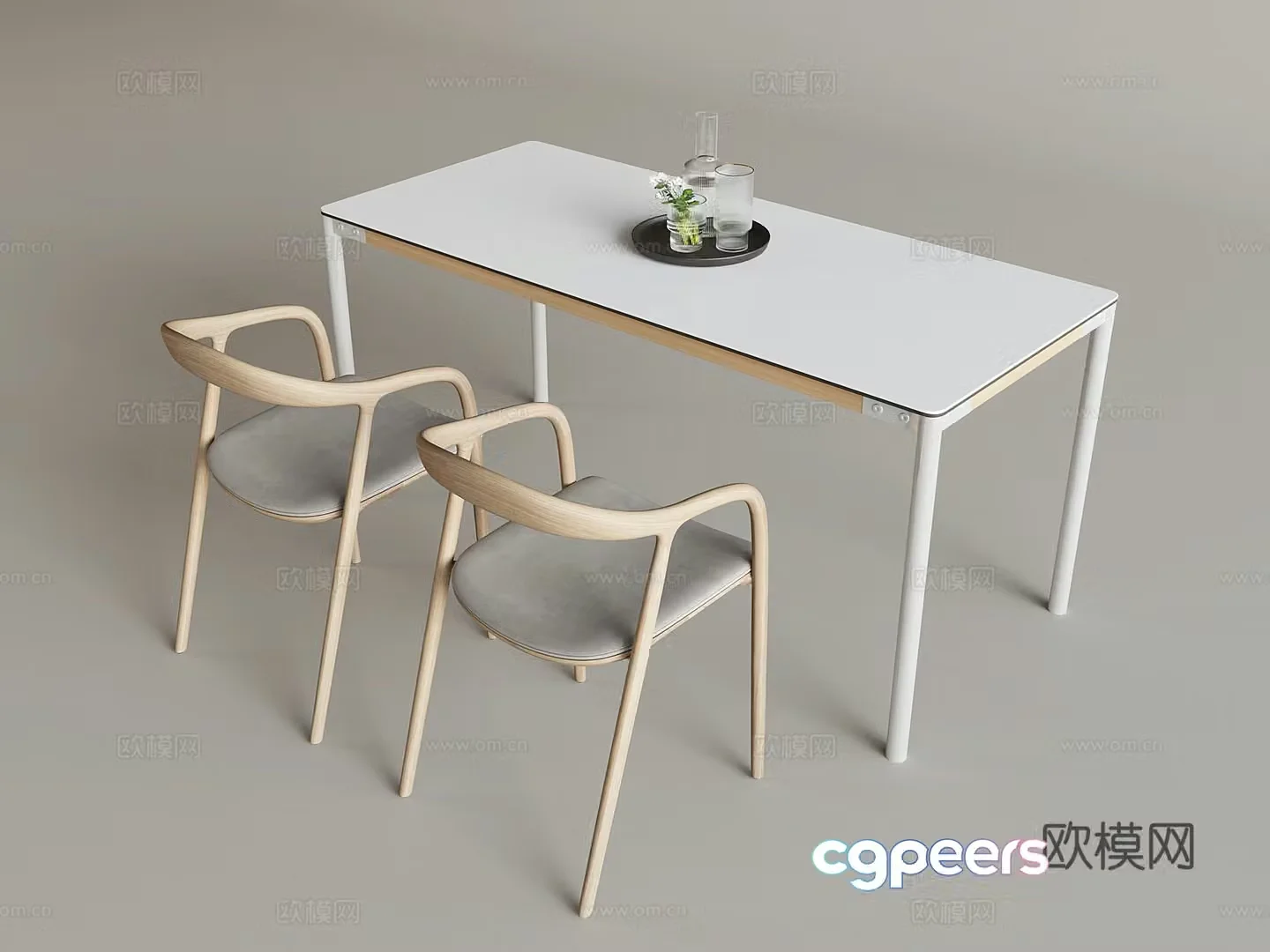 Nordic cream style dining table and chair solid wood backrest armchair 3d model