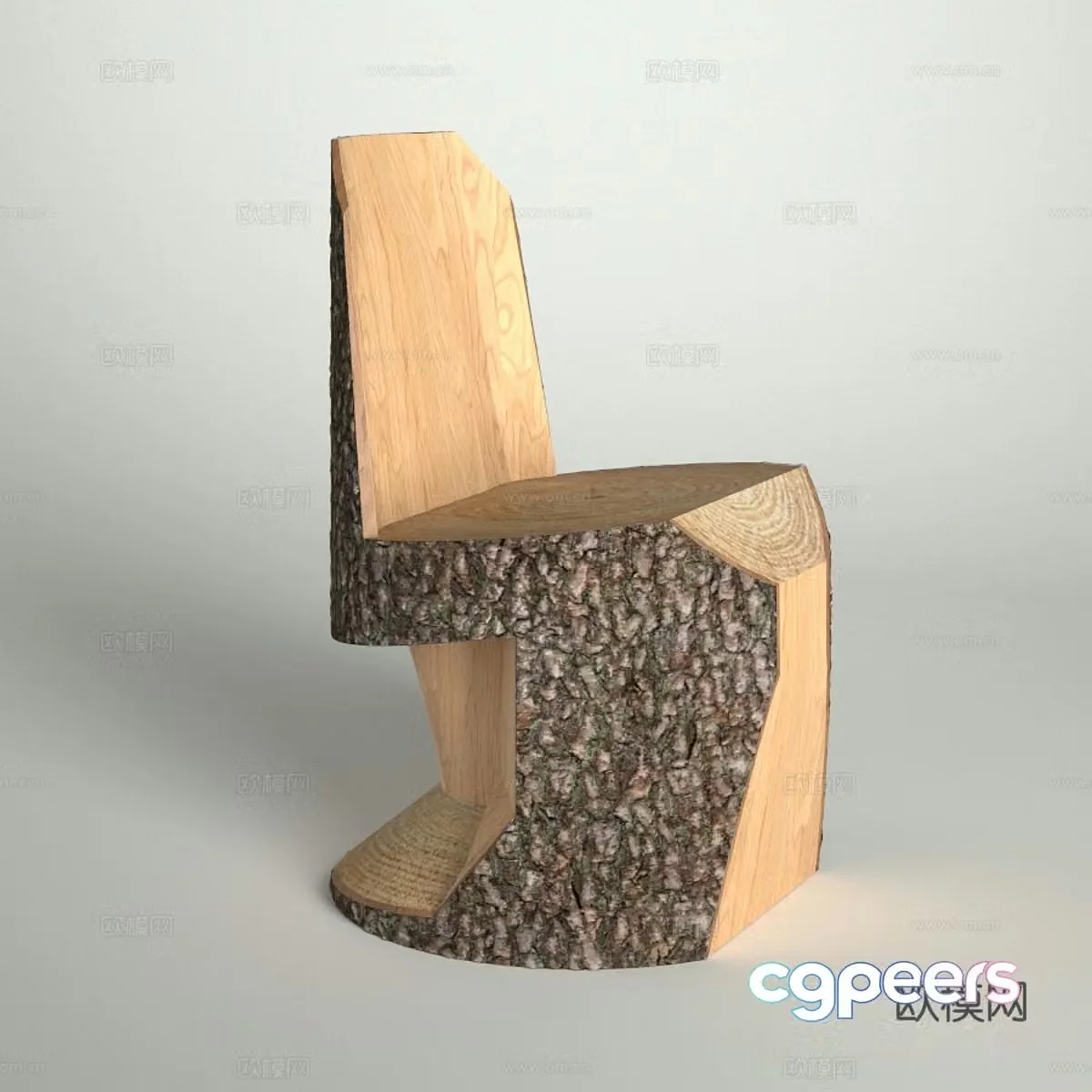 Wooden chair creative wooden chair log chair 3d model