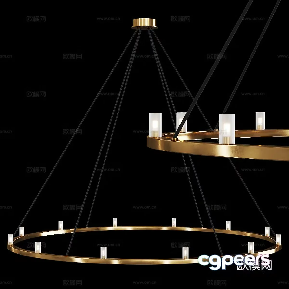 Modern light luxury round metal chandeliers 3D model