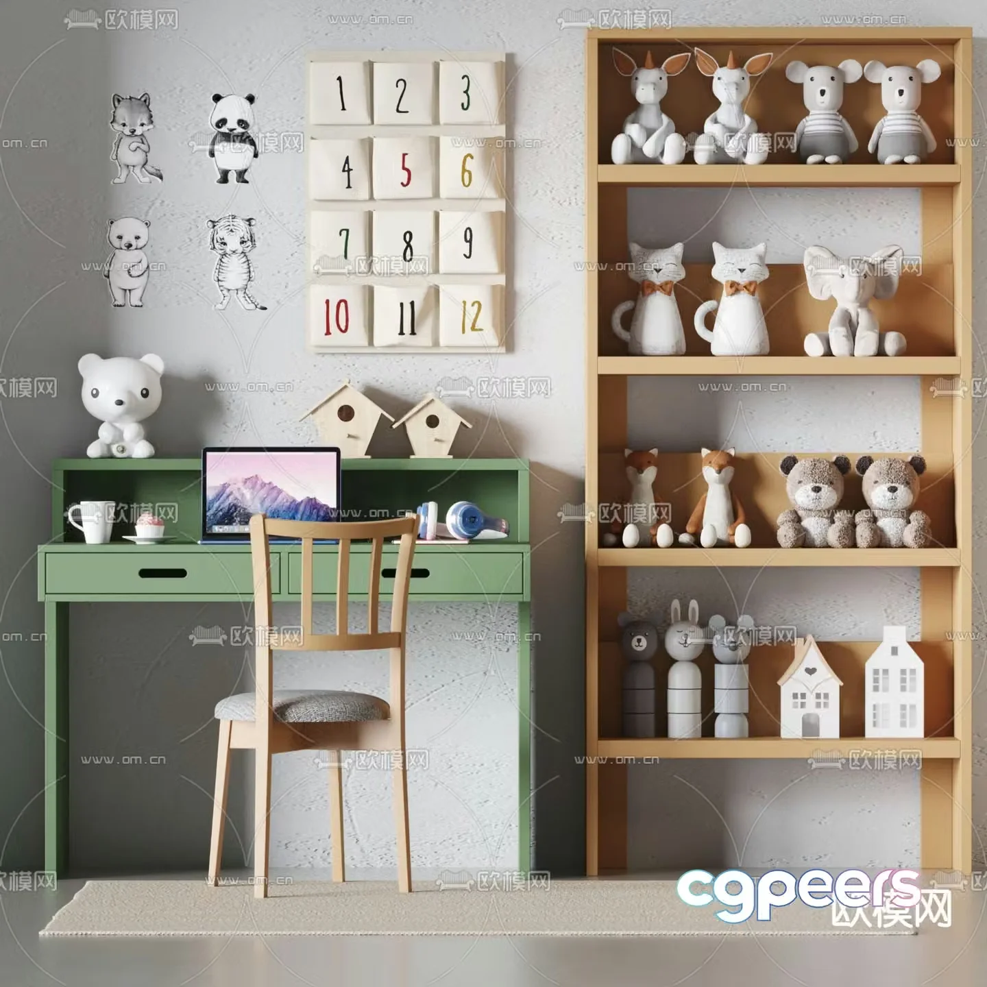 Reflex children’s toy cabinet desk and chair combination 3d model