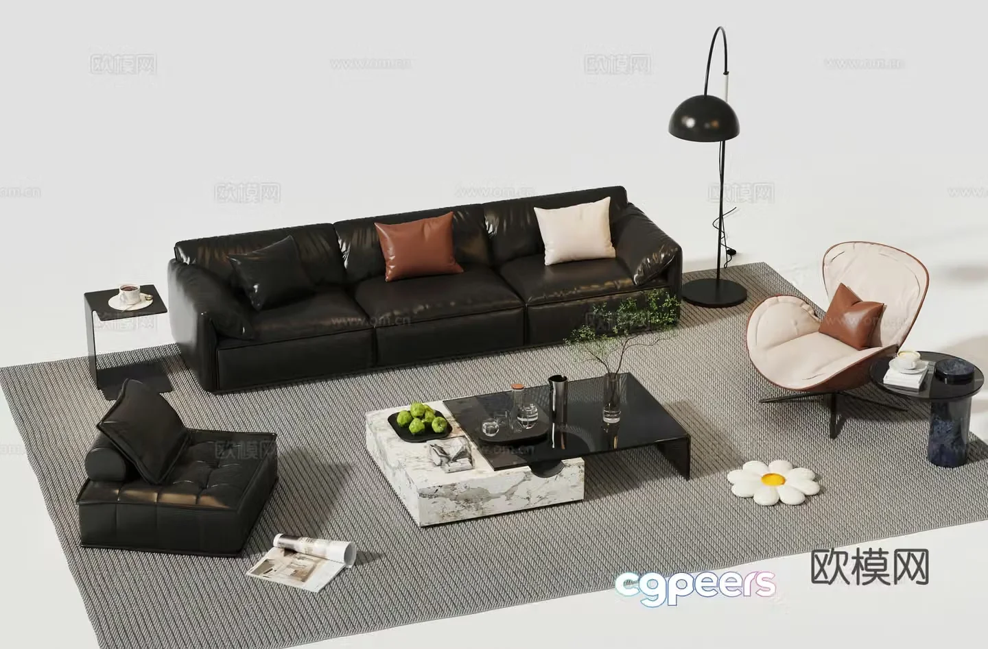 Modern leather sofa modular sofa 3d model