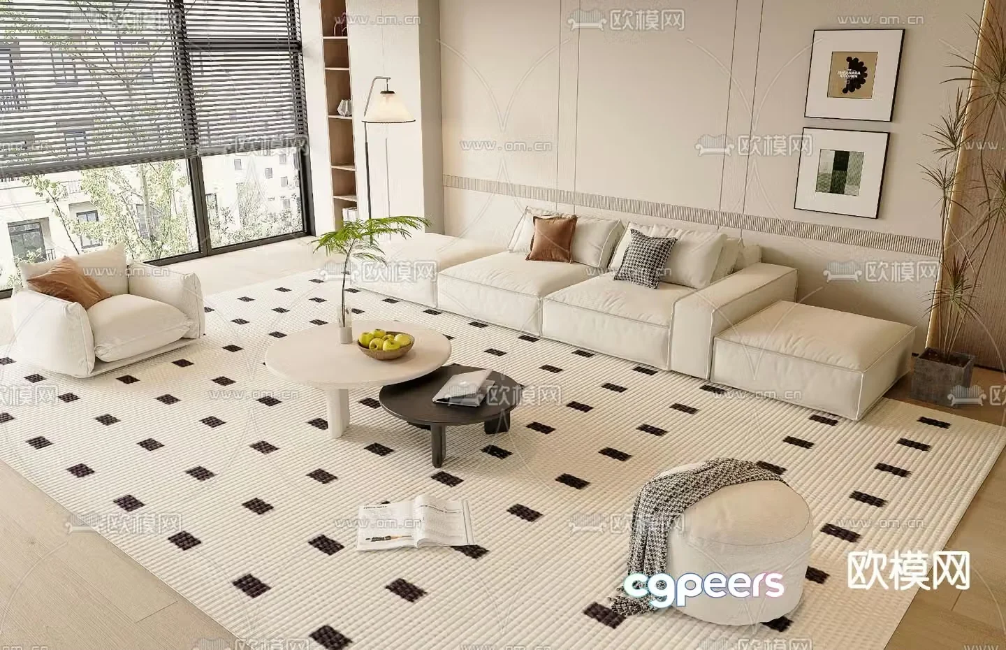 Cream style sofa multi-person sofa 3d model