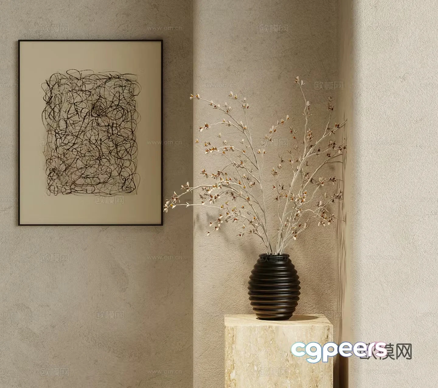 Middle-aged green plant potted plants decorative hanging paintings 3D model