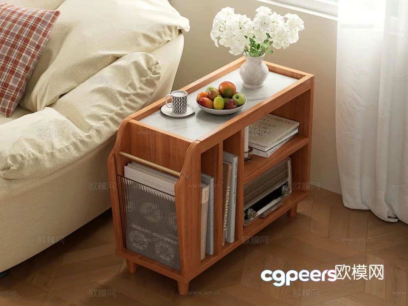 Medium style edge table Modern solid wood corner table Multifunctional storage edge table 3D model