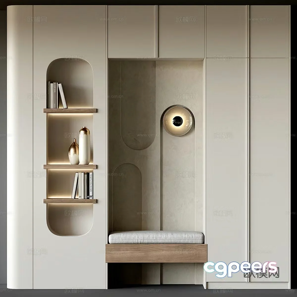 Modern cream style porch shoe cabinet 3d model