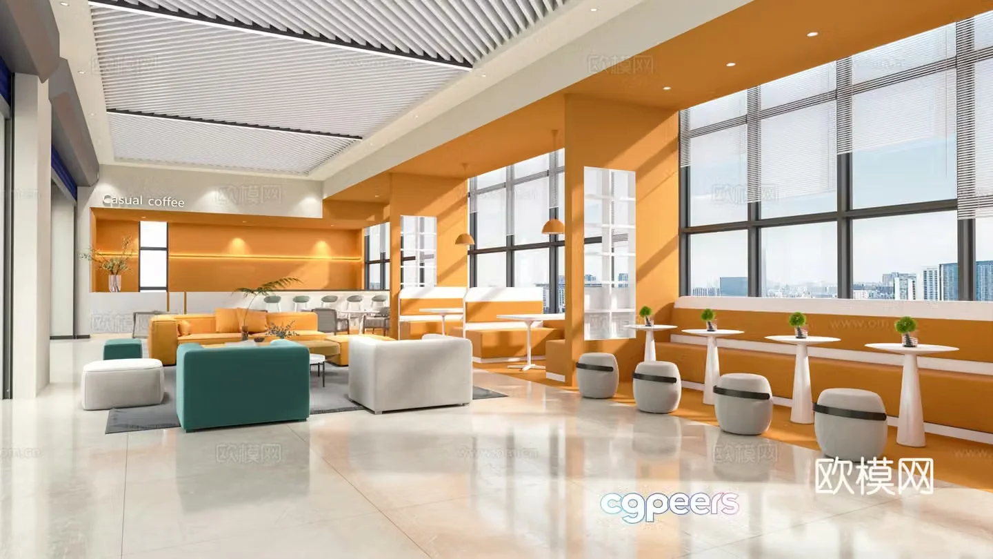 The 3D model of the casual reading area of â€‹â€‹the modern office rest area