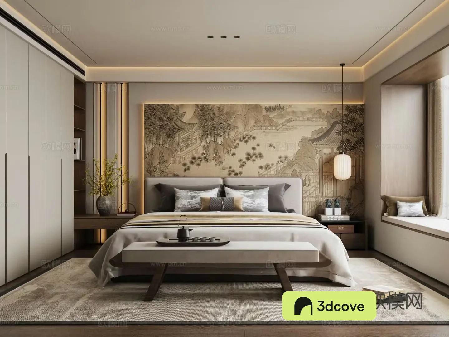 New Chinese style bedroom Zen master bedroom