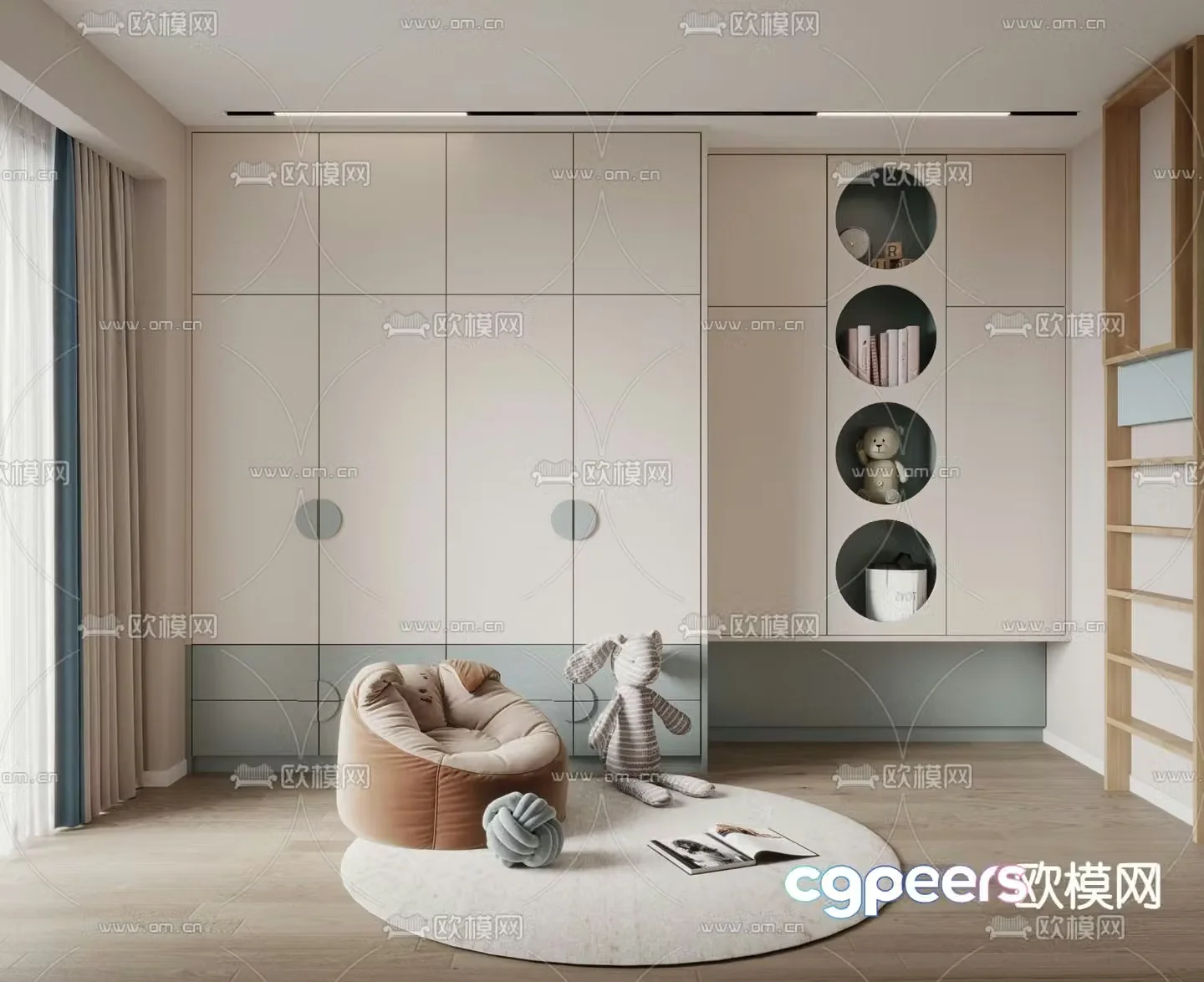Nordic all-in-one children’s wardrobe 3D model