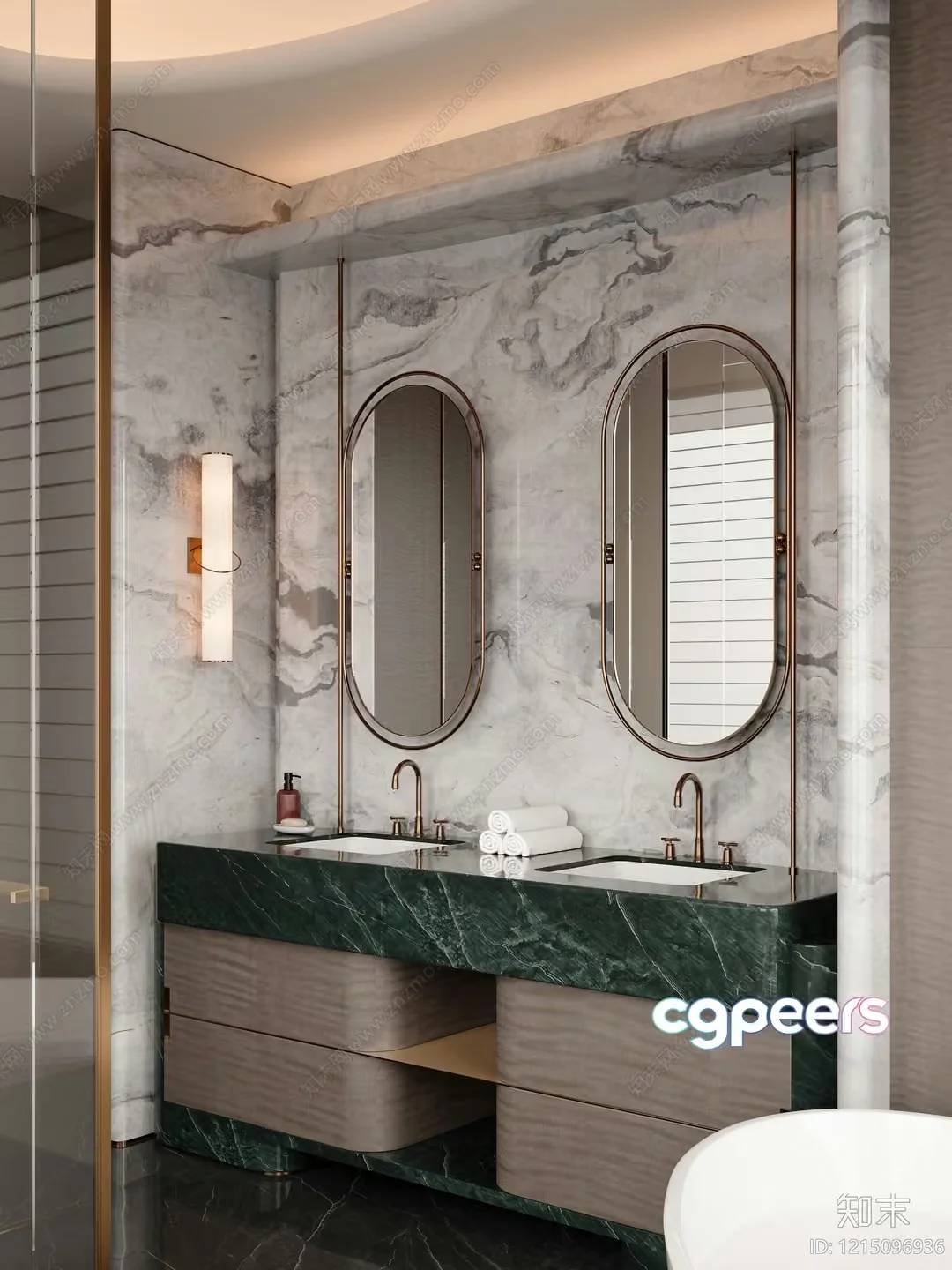Modern Bathroom With Marble Walls 3D Model – 17870 – VRAY Render