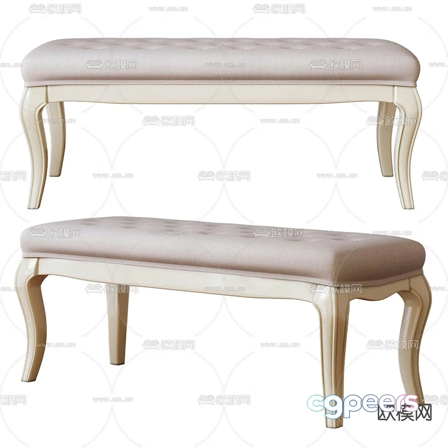 European style cushion bench 3d model