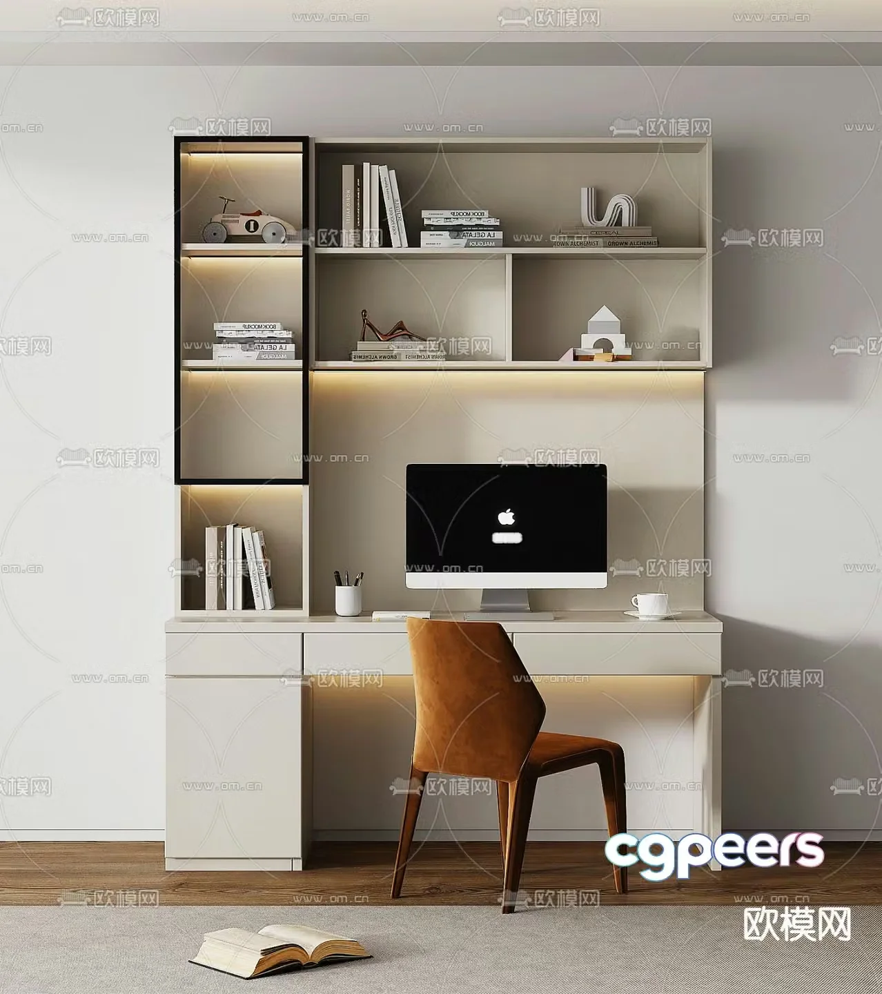 Cream style desk bookcase 3d model