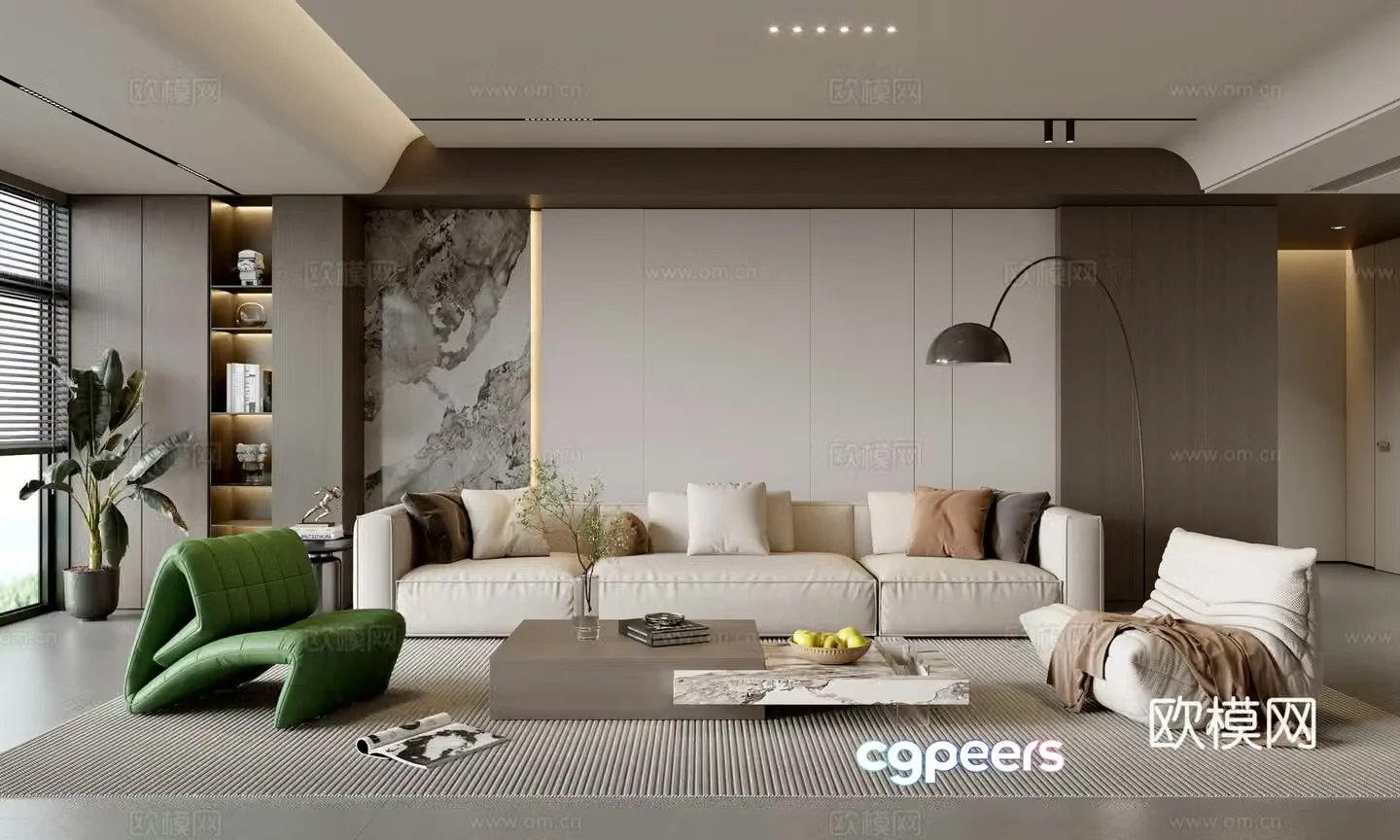 Modern simple living room balcony cabinet sofa combination coffee table sofa background wall 3d model
